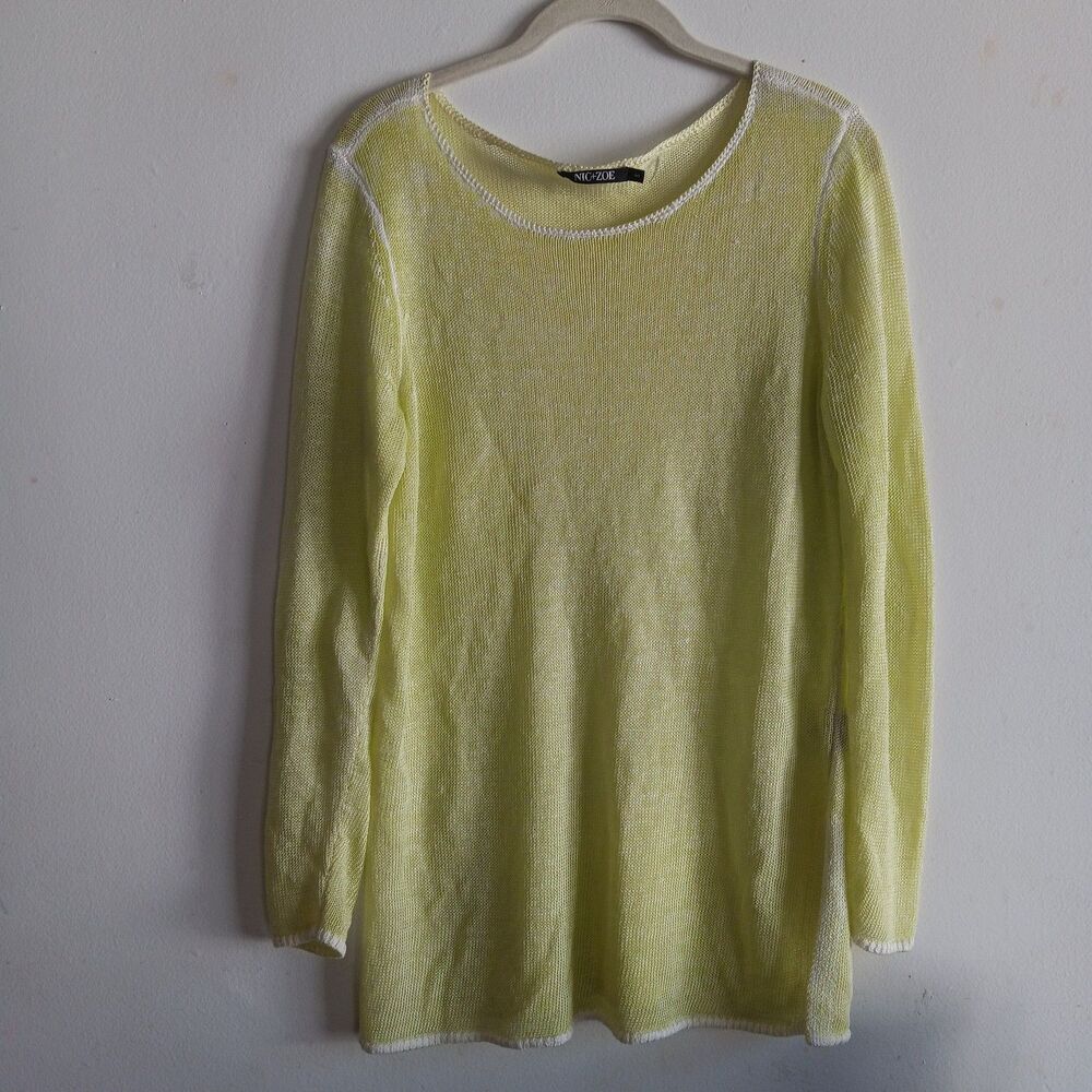 Nic + Zoe Layered Linen Blend Knit Top Tunic Overlay Beach Vacation Semi Sheer